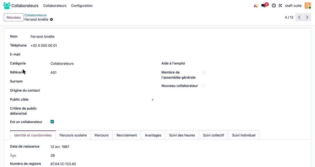 Application Collaborateurs : la fiche d'une personne